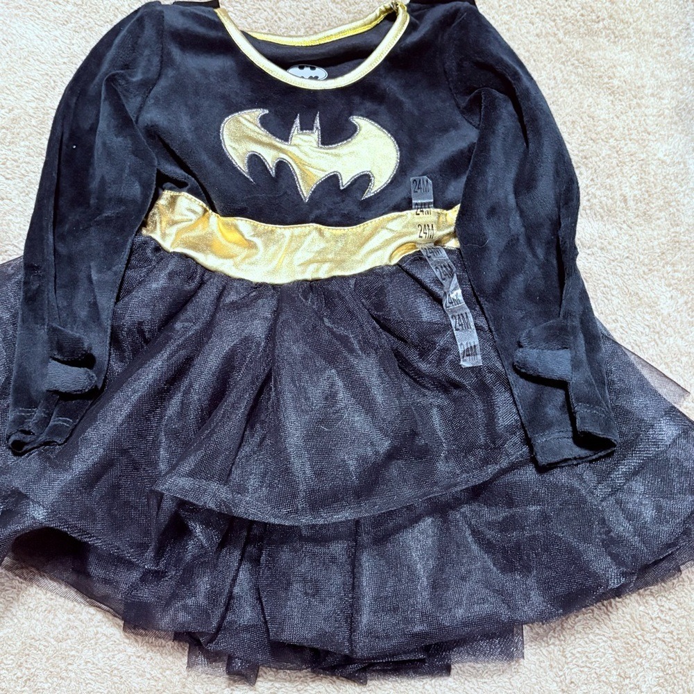 DC 24 Month Girl Batman Costume Dress Up Dress With Came & Headband Velvet Dress